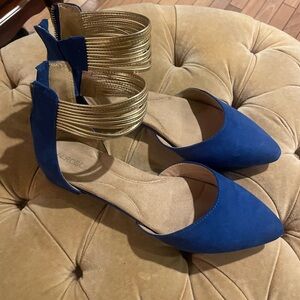 AEROSOLES Blue Flats with Gold Straps